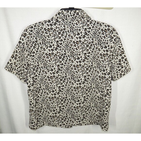 Vintage Briggs Women's Leopard Print Woven Button Up Short Sleeve Top Size M - Picture 8 of 11